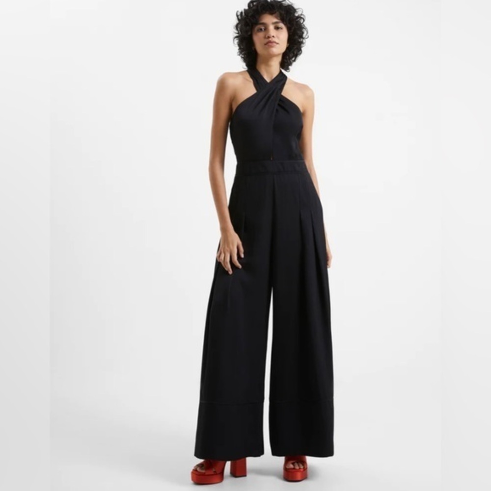 French Connection Black Halter Wide-Leg Jumpsuit